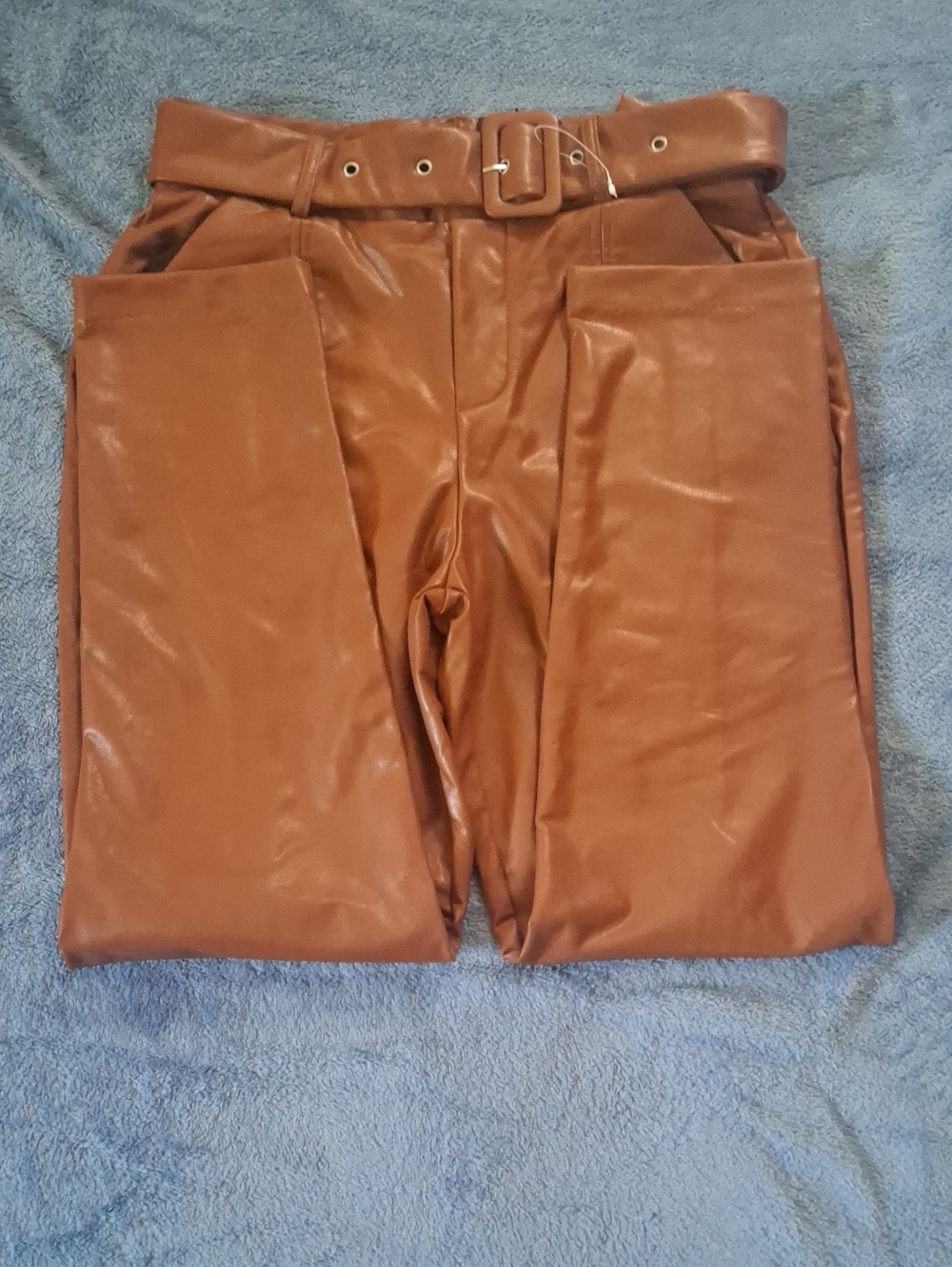 Fashion Nova Chestnut Faux Leather Belted Pants